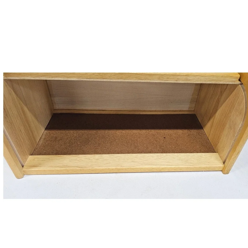 Vintage Wooden Roll Top Bread Box Natural Wood Kitchen Countertop Storage Bin